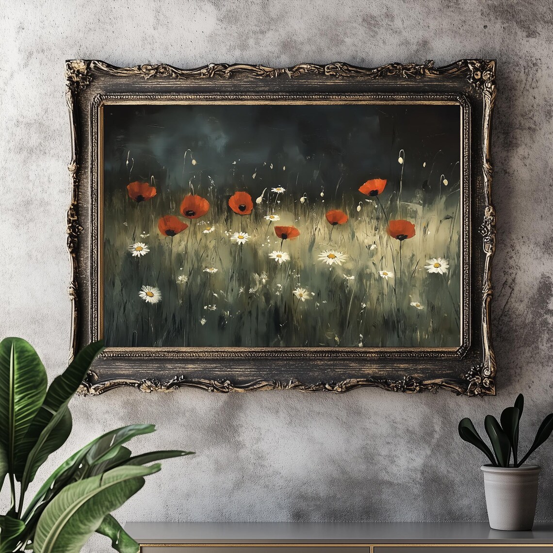Vintage Dark Floral Botanical Art Print, Farmhouse