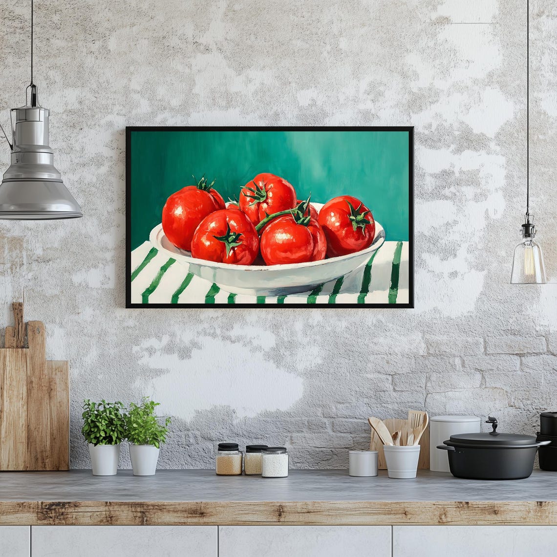 Red Tomatoes In White Bowl Still Life Painting Kitchen Wall Art - Image 3