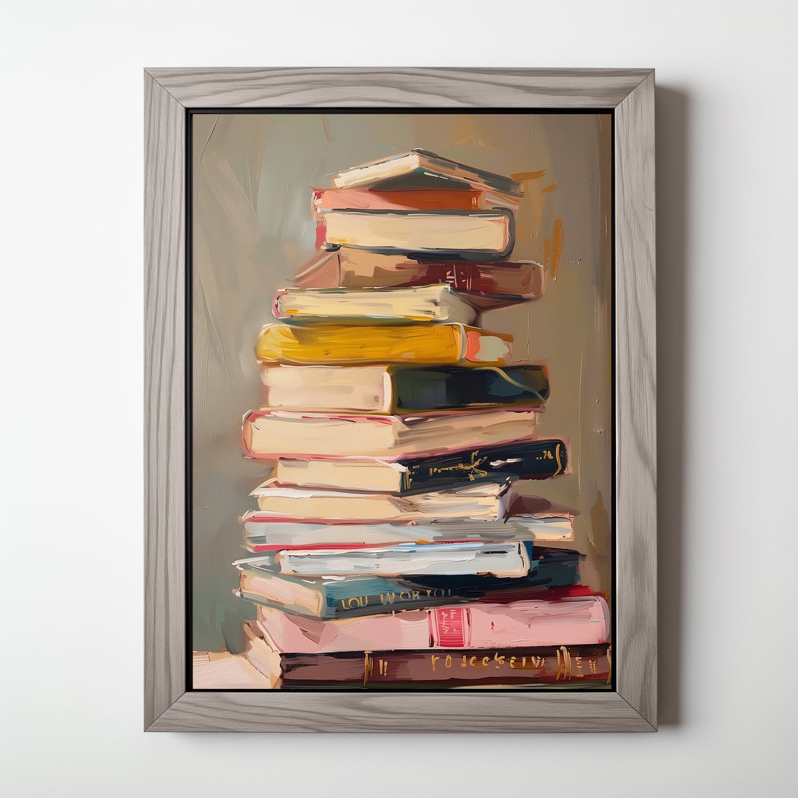 Vintage Stack Of Books Oil Painting Book Lover Library Wall Poster
