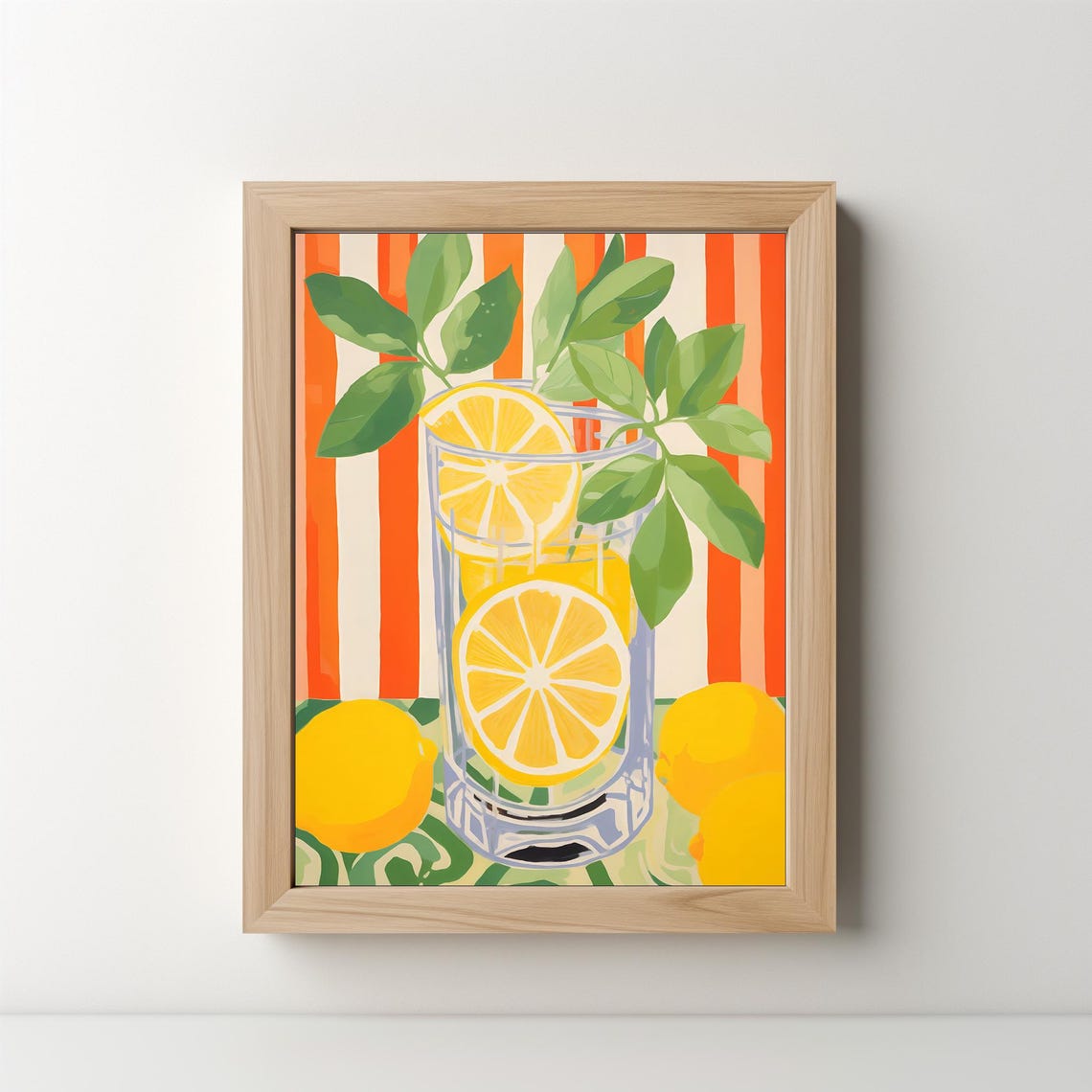 Lemon Drink In Tall Glass Striped Orange Background Kitchen Poster - Image 5