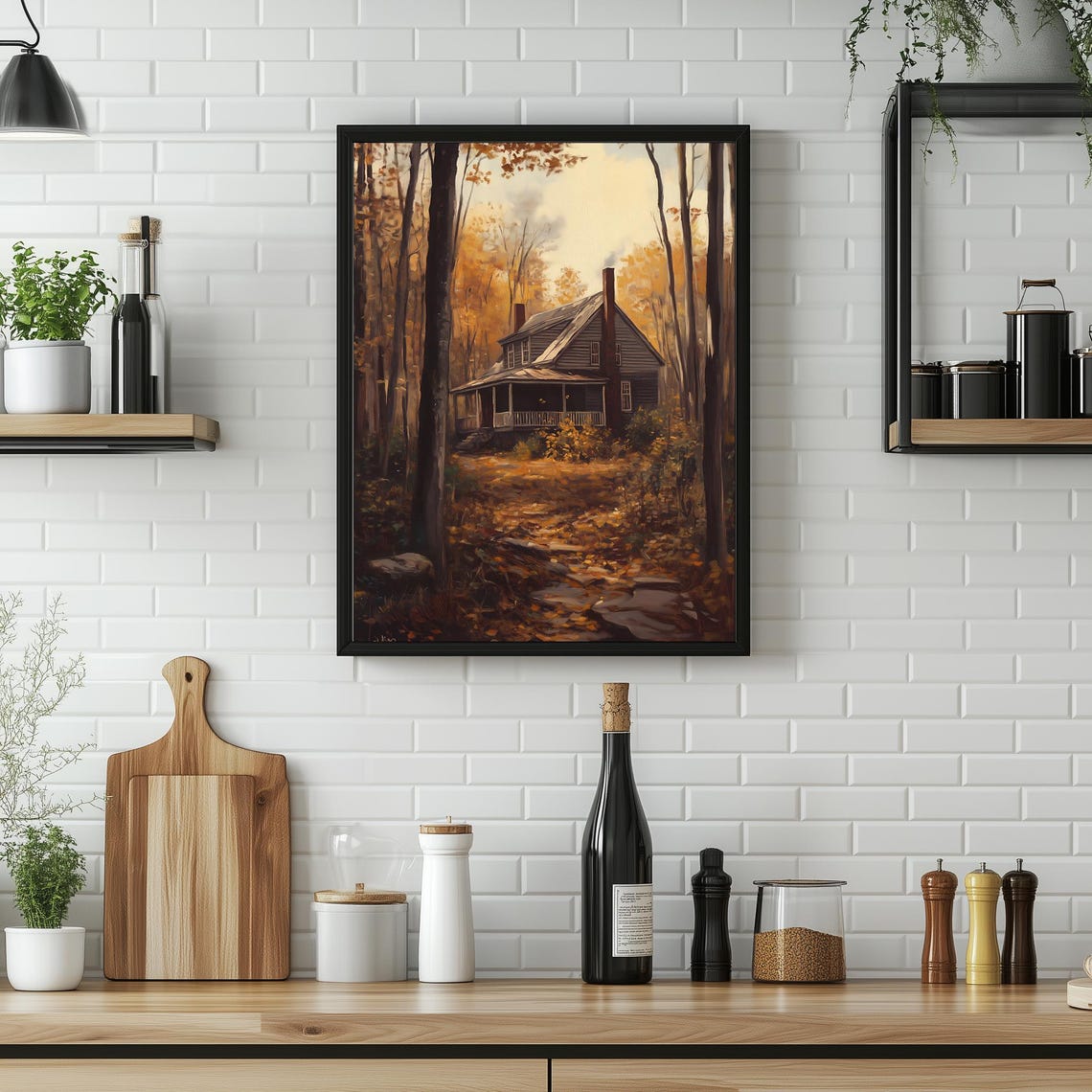 Autumn Forest Cabin Golden Fall Woods Moody Vintage Landscape Poster - Image 3