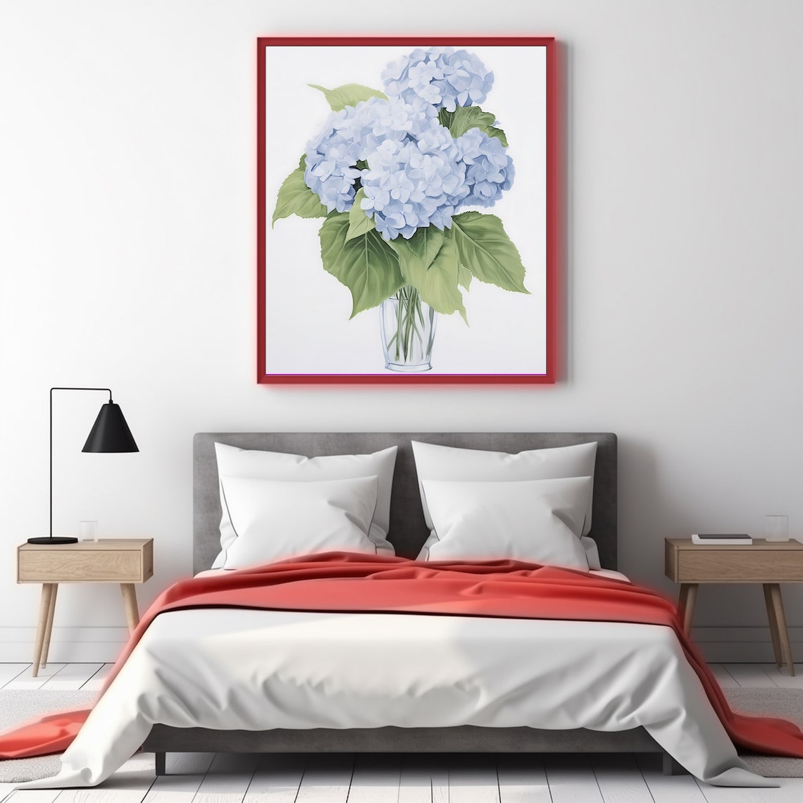 Blue Hydrangea Bouquet In Glass Vase Delicate Floral Wall Art - Image 3