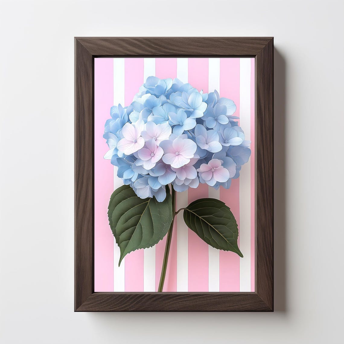 Blue Hydrangea Pink Striped Background Modern Floral Pop Art Poster