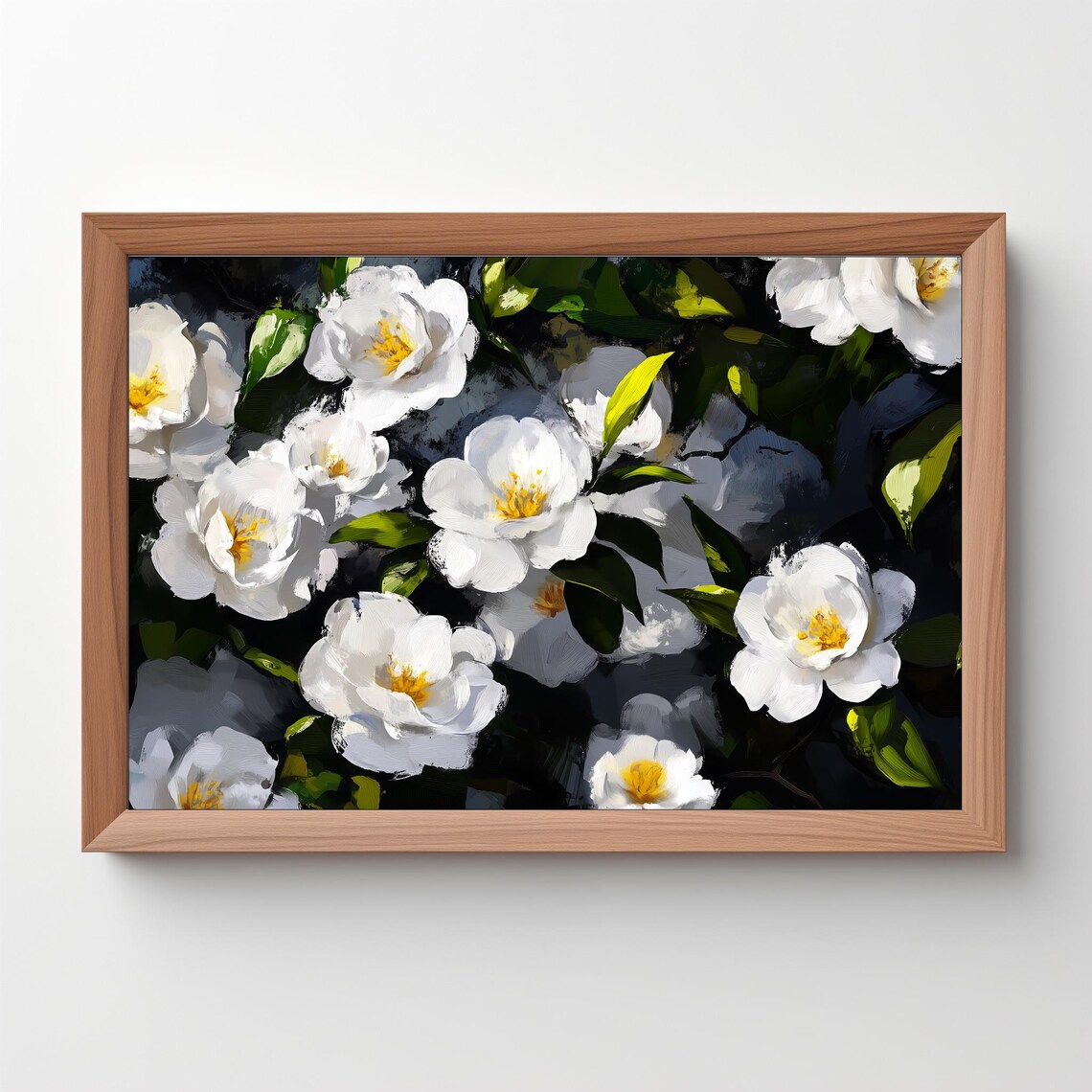 White Camellia Flowers Dark Floral Oil Painting Vintage Art Poster - Image 5