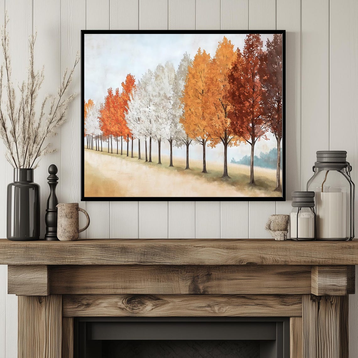 Autumn Trees In Orange And White Fall Foliage Landscape Wall Art - Image 4