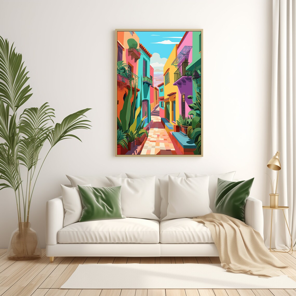 Colorful Mexican Houses Street Illustration Art Print