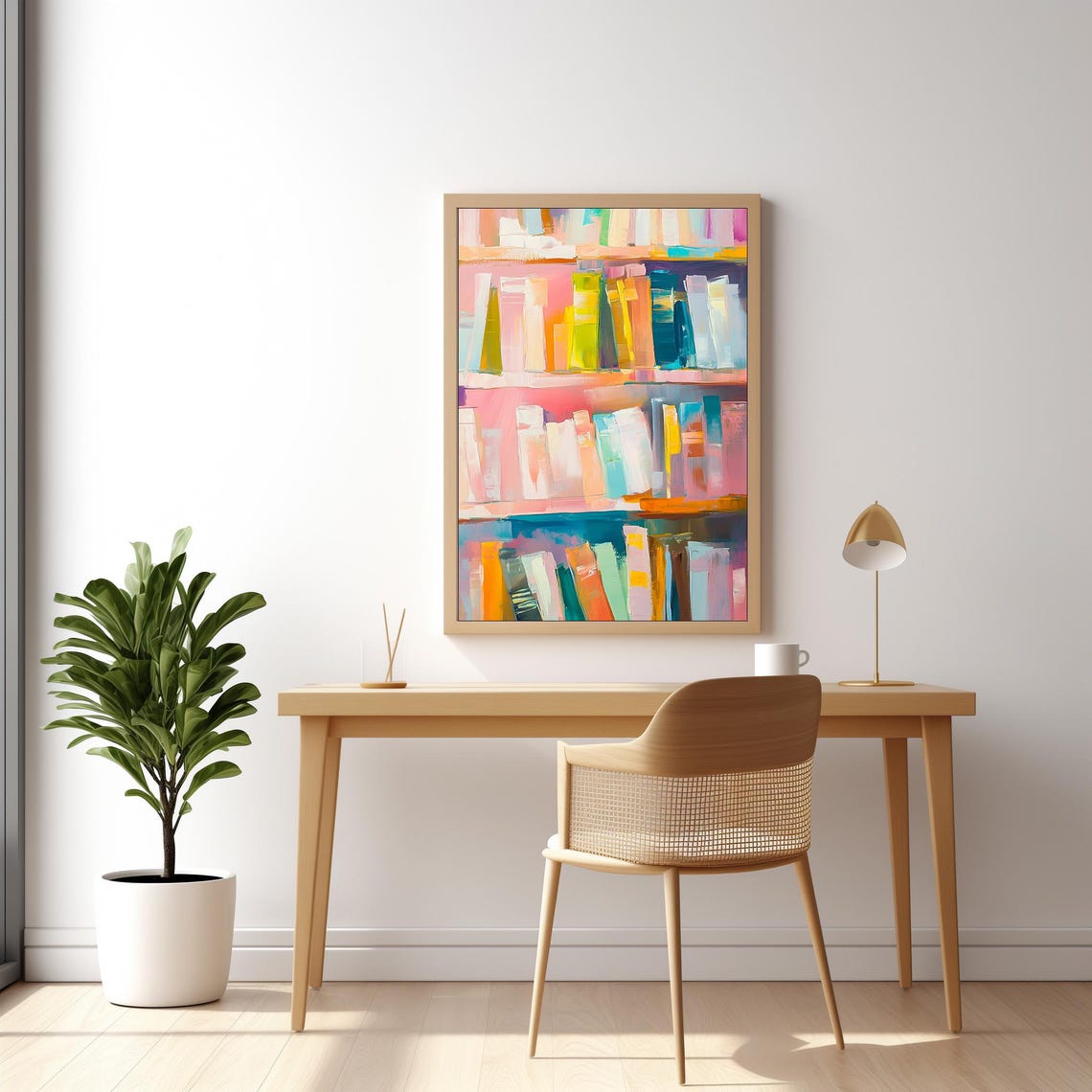 Abstract Pastel Bookshelf Colorful Modern Library Painting Art Print - Image 2