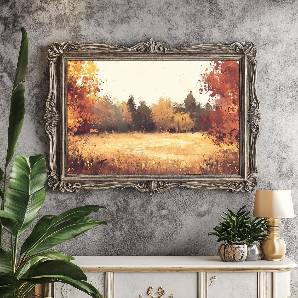 Autumn Meadow Golden Grass Orange Foliage Vintage Nature Art Poster - Image 2