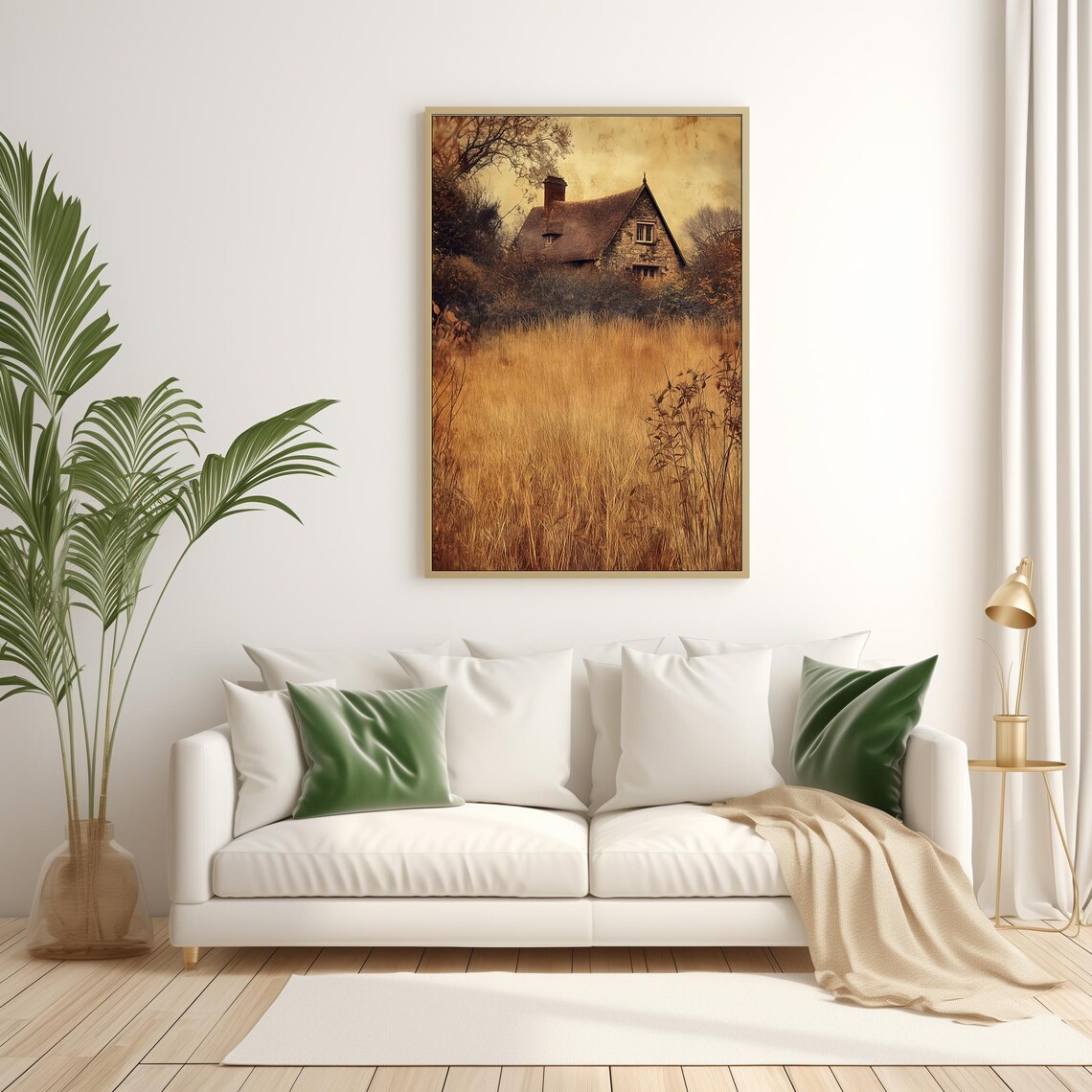 Stone Cottage Golden Autumn Meadow Moody Vintage Countryside Poster - Image 3