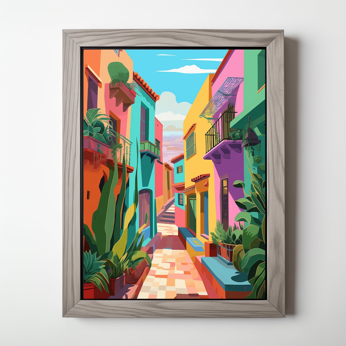 Colorful Mexican Houses Street Illustration Art Print - Image 4