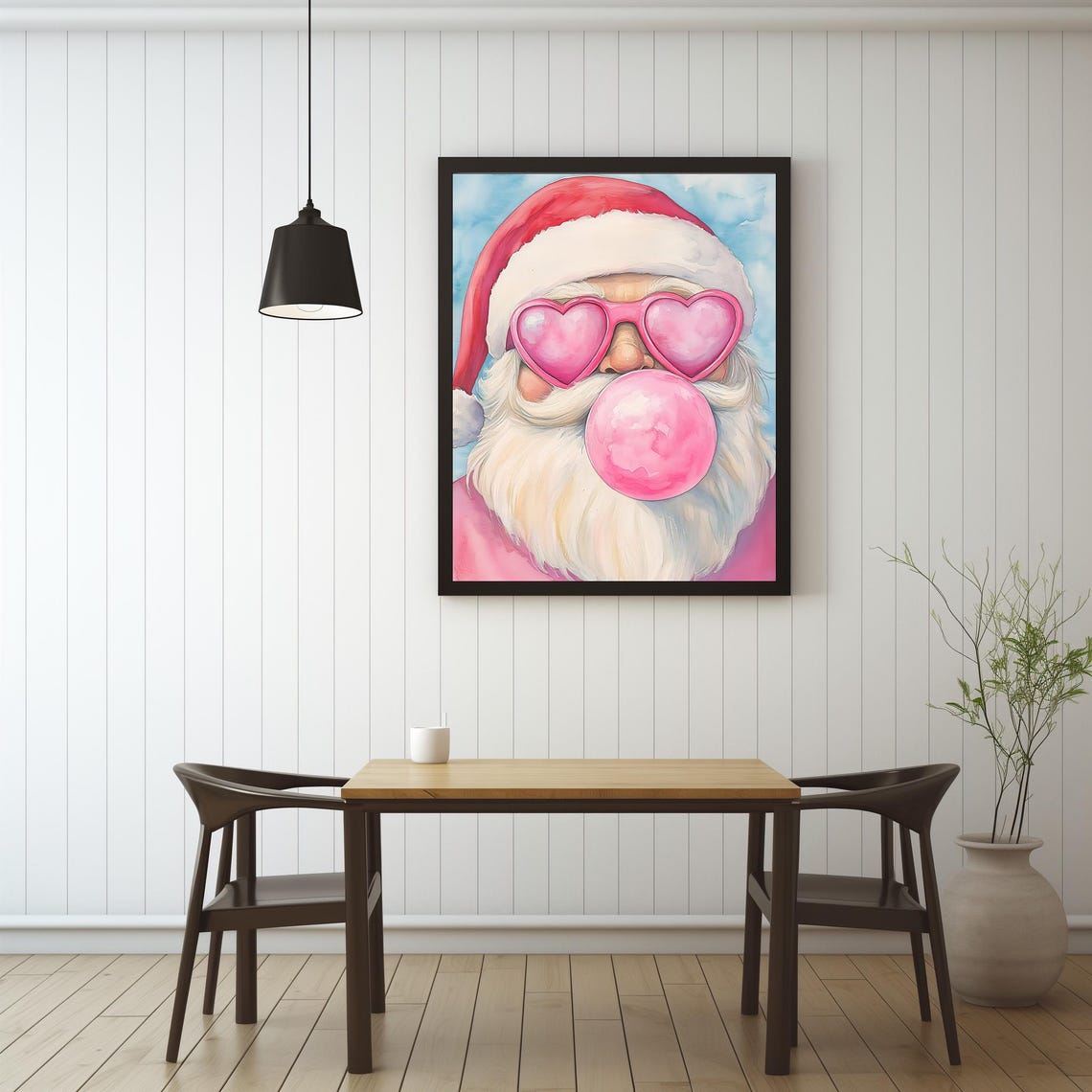 Pink Santa With Heart Sunglasses Blowing Bubblegum Christmas Poster - Image 3