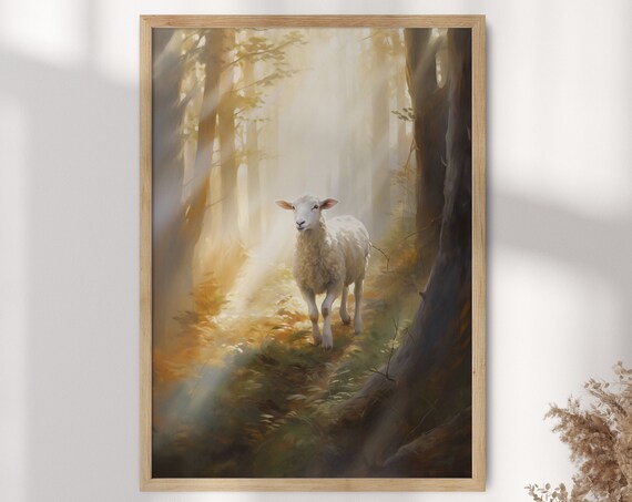 Lost Sheep Sunlit Forest Painting Christian Parable Faith Print