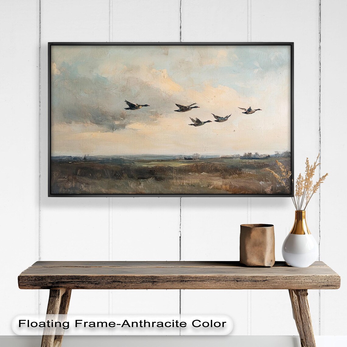 Flying Ducks Over Meadow, Rustic Nature Decor - Image 4