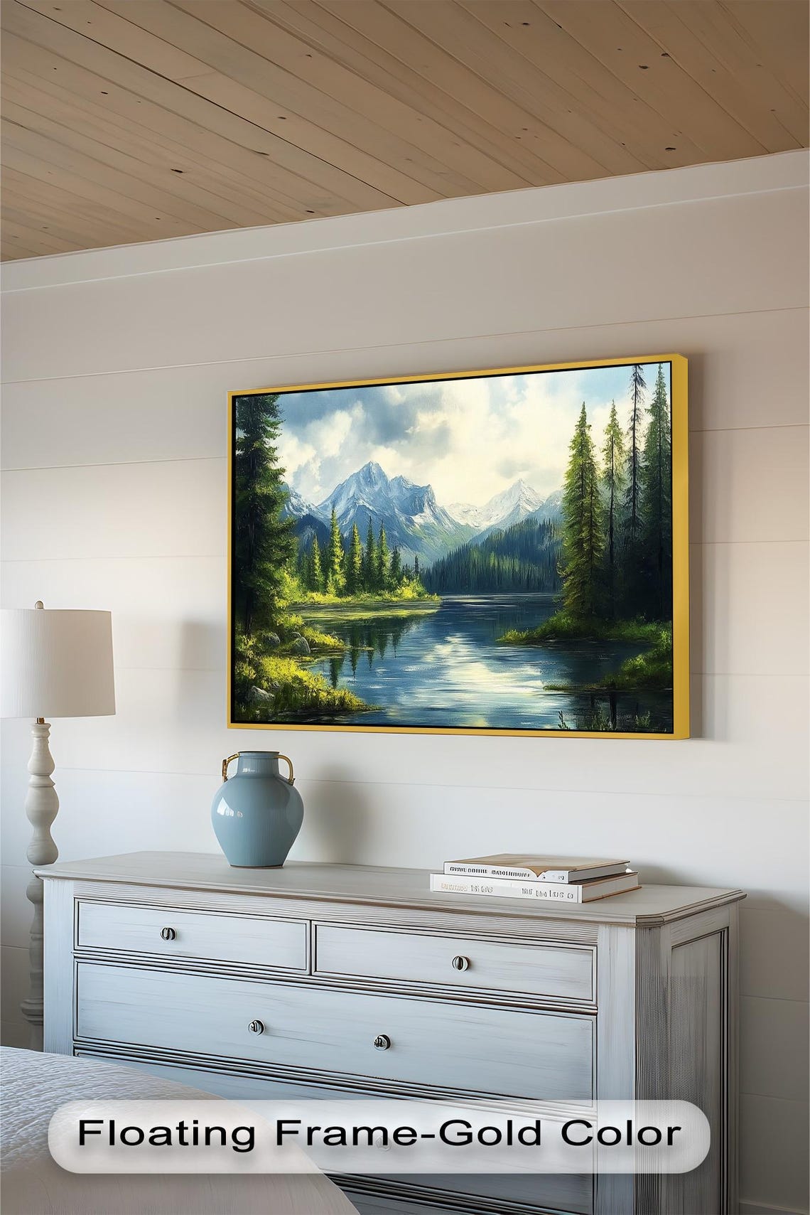 Mountain Lake, Rustic Forest Landscape Art Print - Image 3