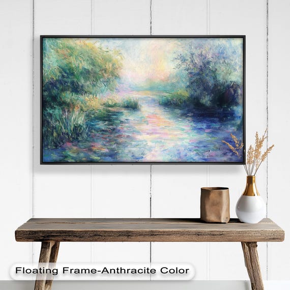 Impressionist River Scene, Serene Nature Decor