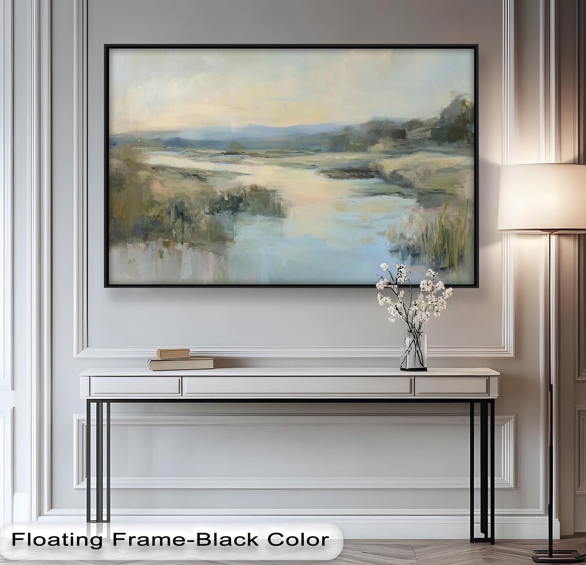 Serene River Scene, Modern Minimalist Art Print