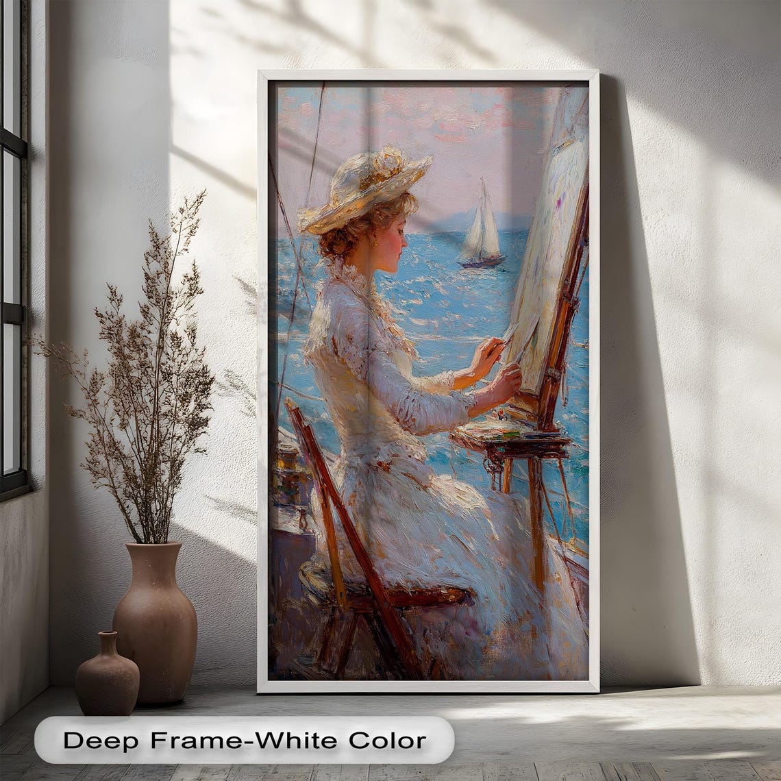 Elegant Artist at Sea, Impressionist Nautical Portrait - Image 3