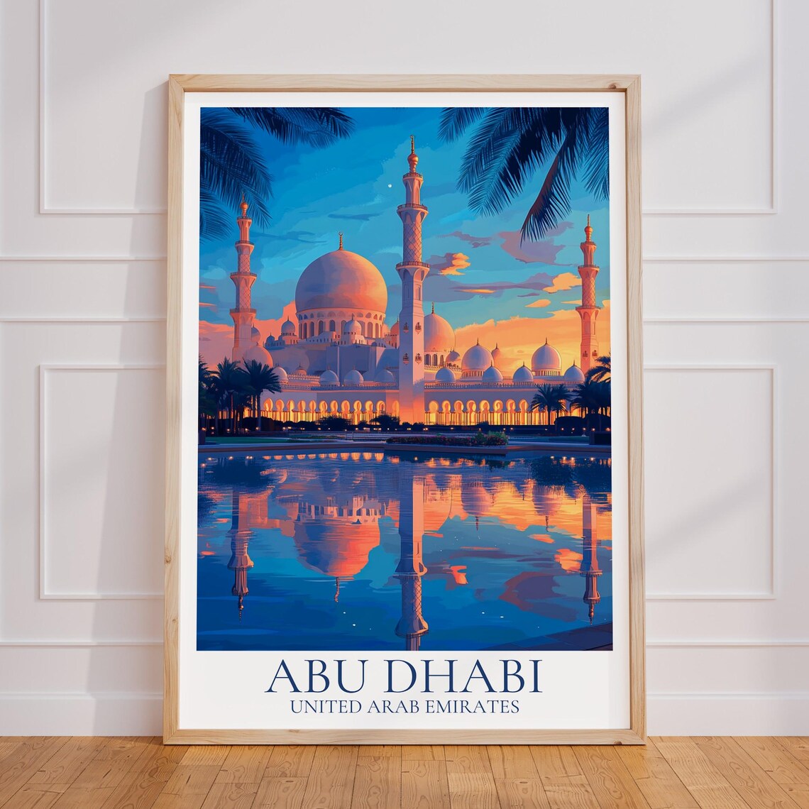 Abu Dhabi Vintage Travel Poster, Mosque Art Print