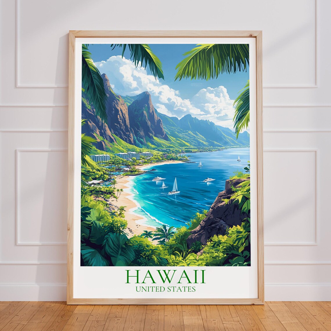 Hawaii Vintage Travel Poster, Tropical Island Wall Art