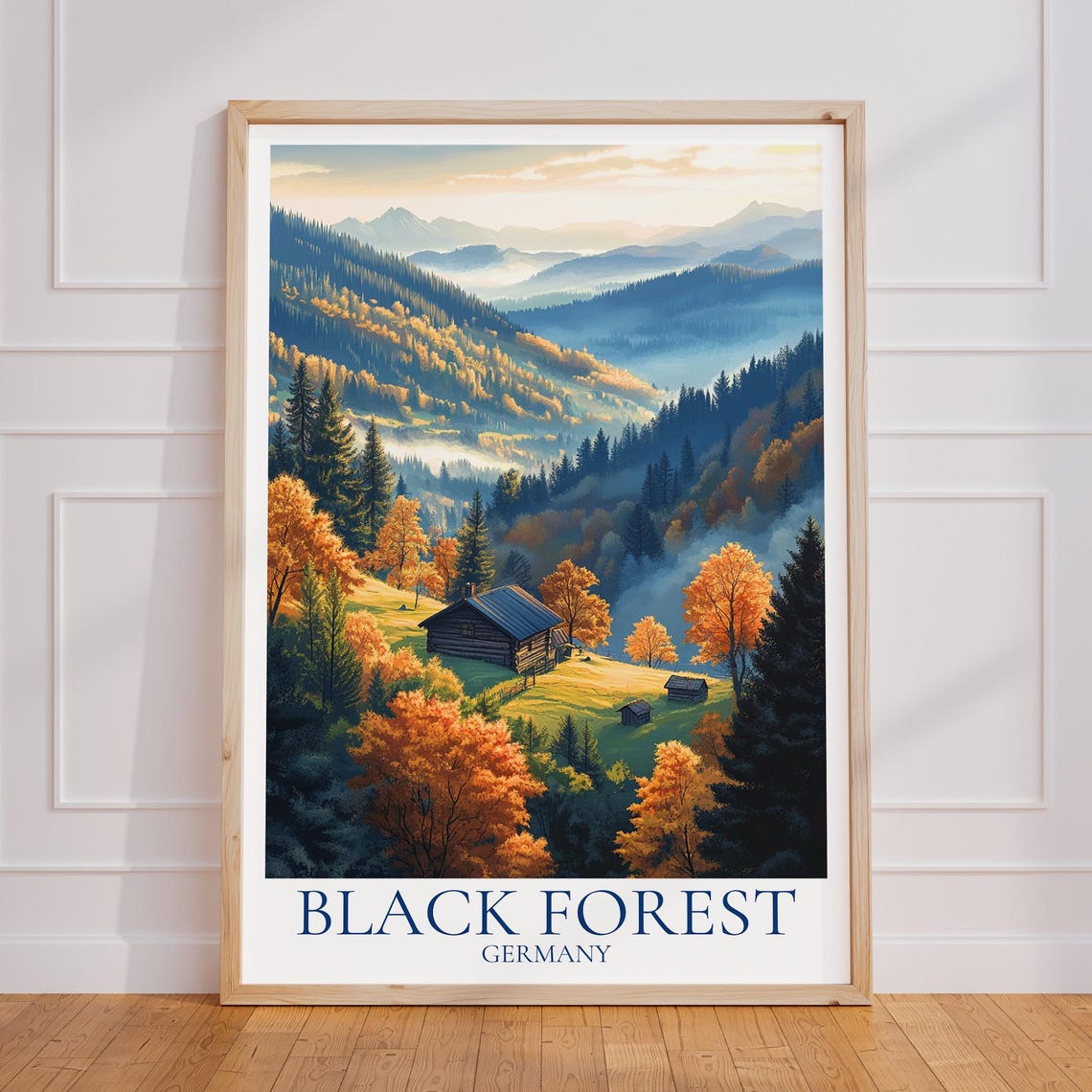Black Forest Germany Autumn Foliage Wooden Cabin Valley Poster
