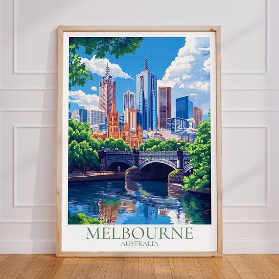 Melbourne Vintage Travel Poster, Australia Skyline