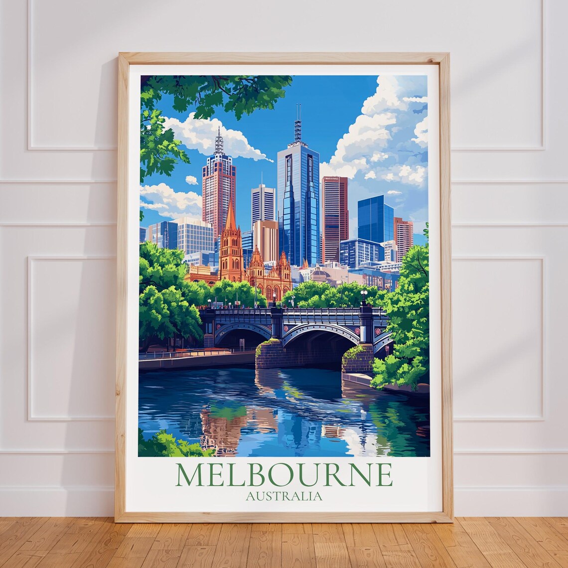 Melbourne Vintage Travel Poster, Australia Skyline