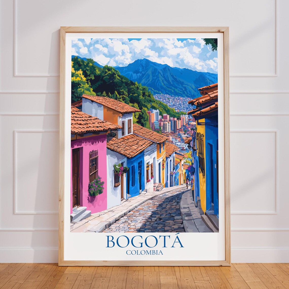 Bogota Colombia Colorful Colonial Street Mountain Travel Poster