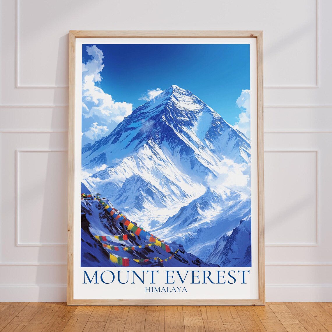 Mount Everest Himalaya Prayer Flags Snowy Summit Peak Travel Poster