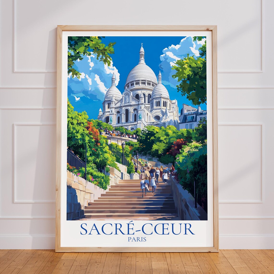 Sacre Coeur Paris Montmartre Basilica Steps Vintage Travel Poster