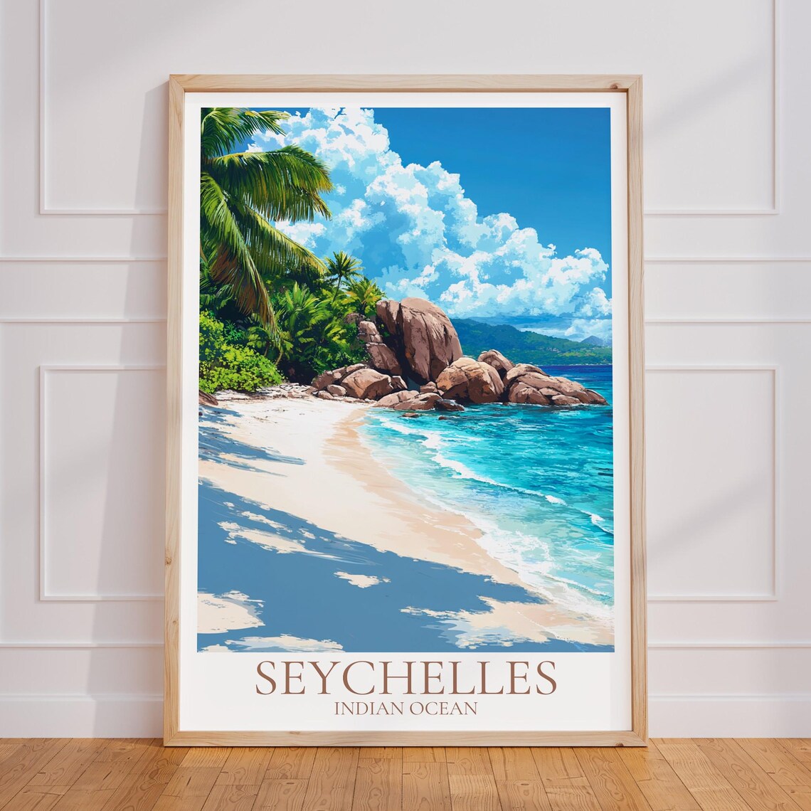Seychelles Granite Boulders Palm Shade White Sand Indian Ocean Poster