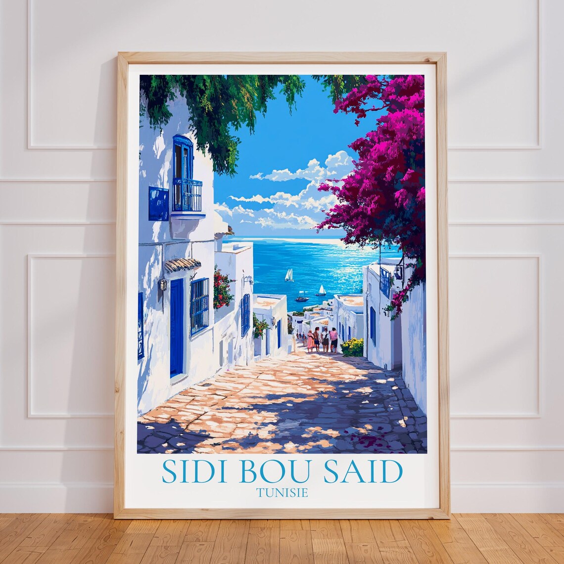 Sidi Bou Said Tunisie Blue White Village Street Travel Poster