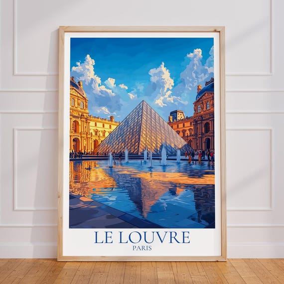 Louvre Travel Poster Paris Wall Art With Museum Print Vintage France Gift Le