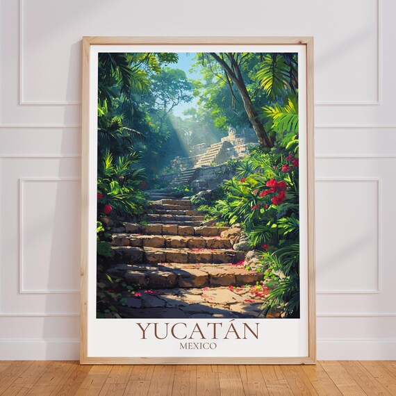 Yucatn Travel Poster Mexico Wall Art Print Vintage Gift