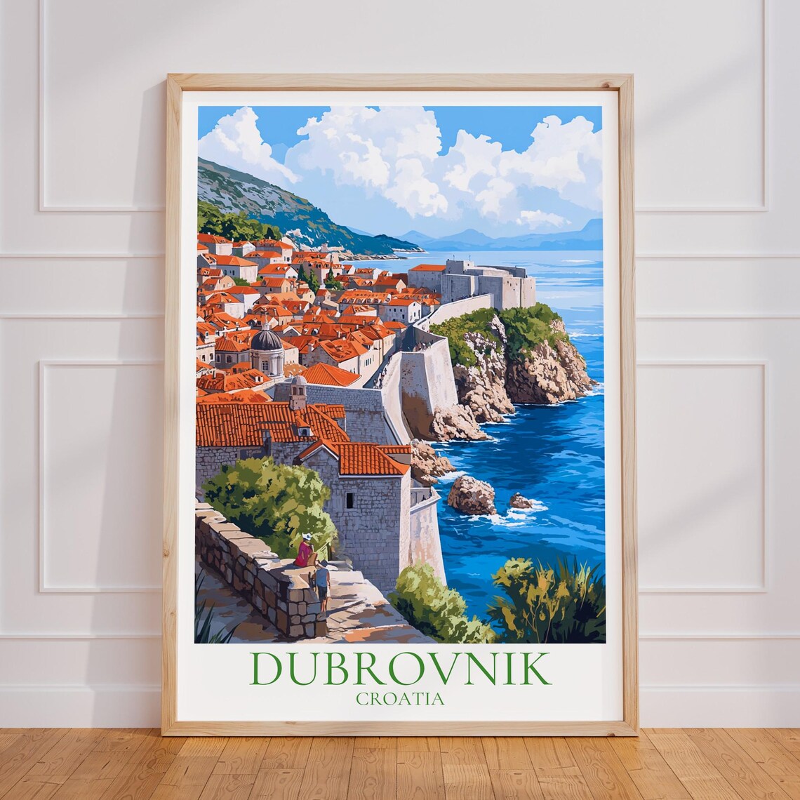 Dubrovnik Croatia Old Town Walls Red Roofs Adriatic Travel Poster