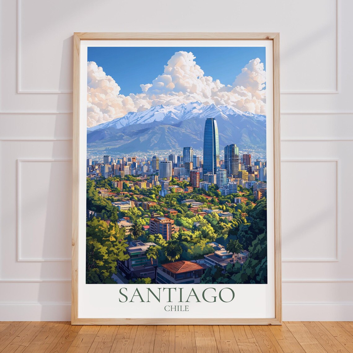 Santiago Chile Skyline With Snow Capped Andes Mountains Poster