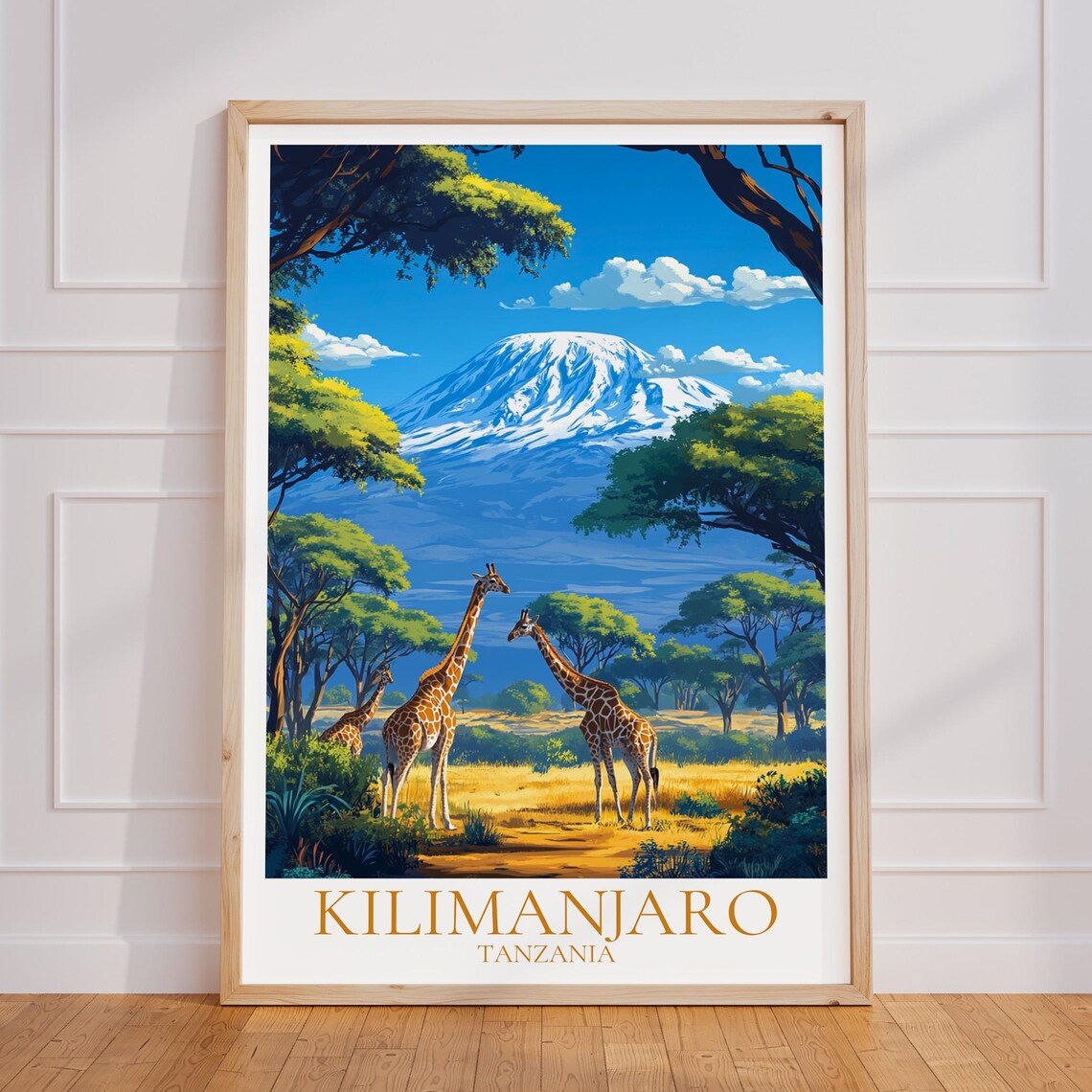 Kilimanjaro Tanzania Giraffes Safari Savannah Mountain Travel Poster