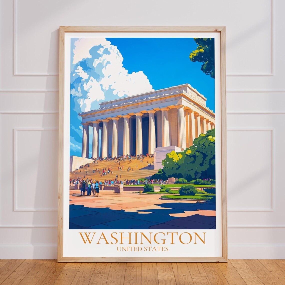 Washington DC Lincoln Memorial Sunny Day Crowds Travel Poster
