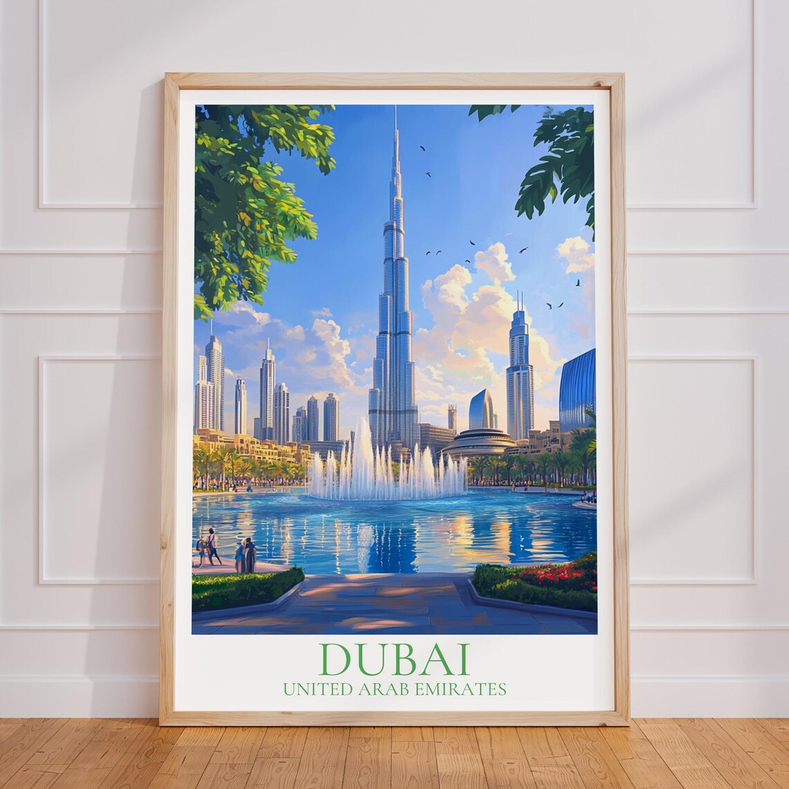 Burj Khalifa Vintage Travel Poster, Dubai Art Print
