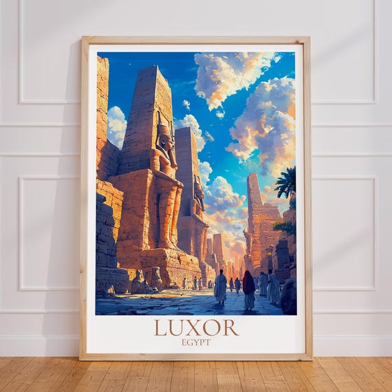 Luxor Travel Poster Egypt Wall Art Vintage Temple Gift Print