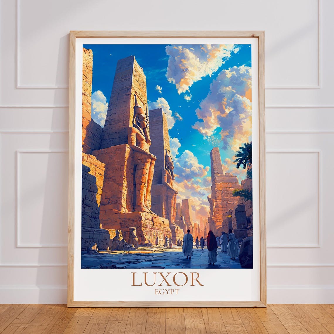 Luxor Egypt Temple Colossi Pharaoh Statues Vintage Travel Poster
