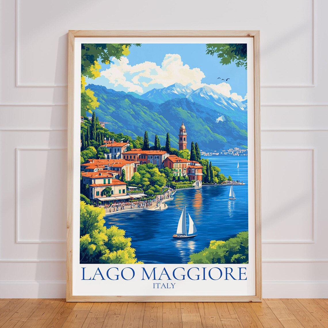 Lago Maggiore Lakeside Village Sailboats Italy Travel Poster