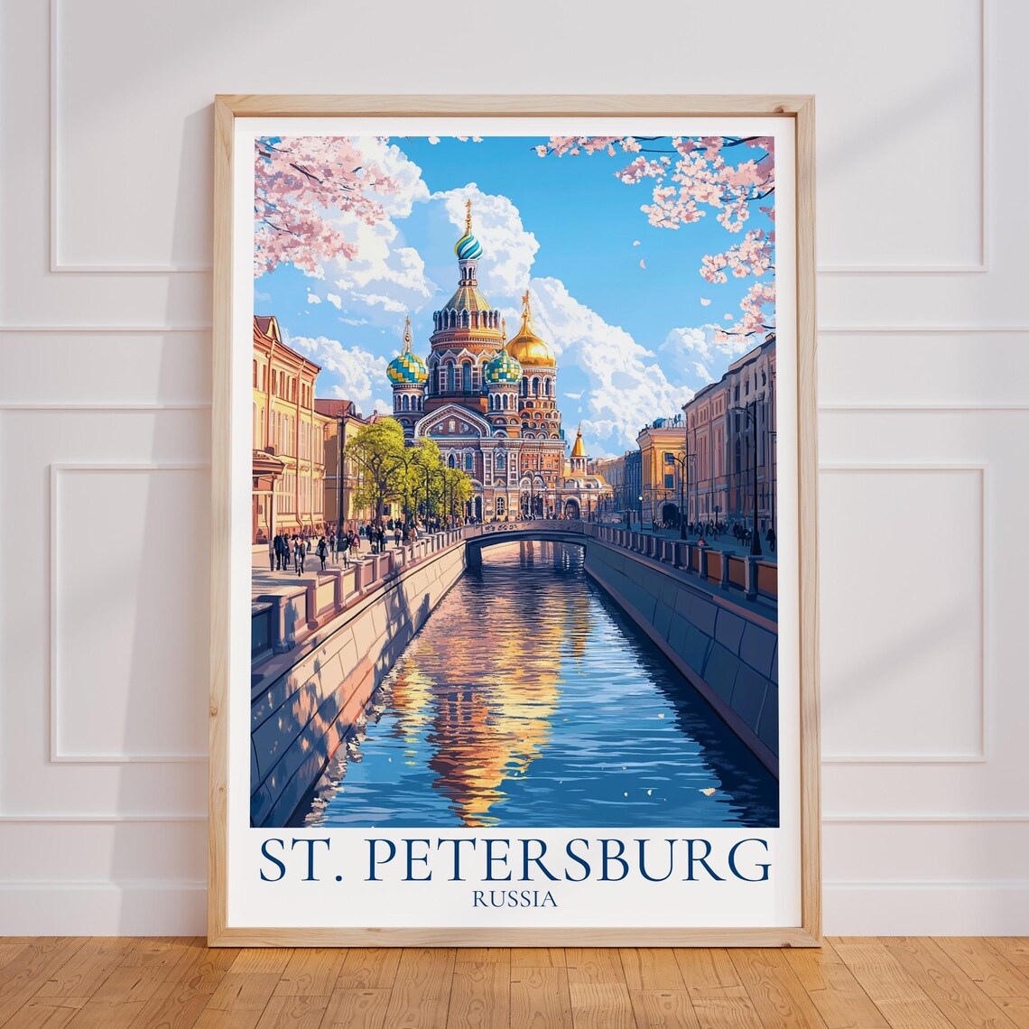 Saint Petersburg Russia Canal and Cathedral Spring Travel Poster