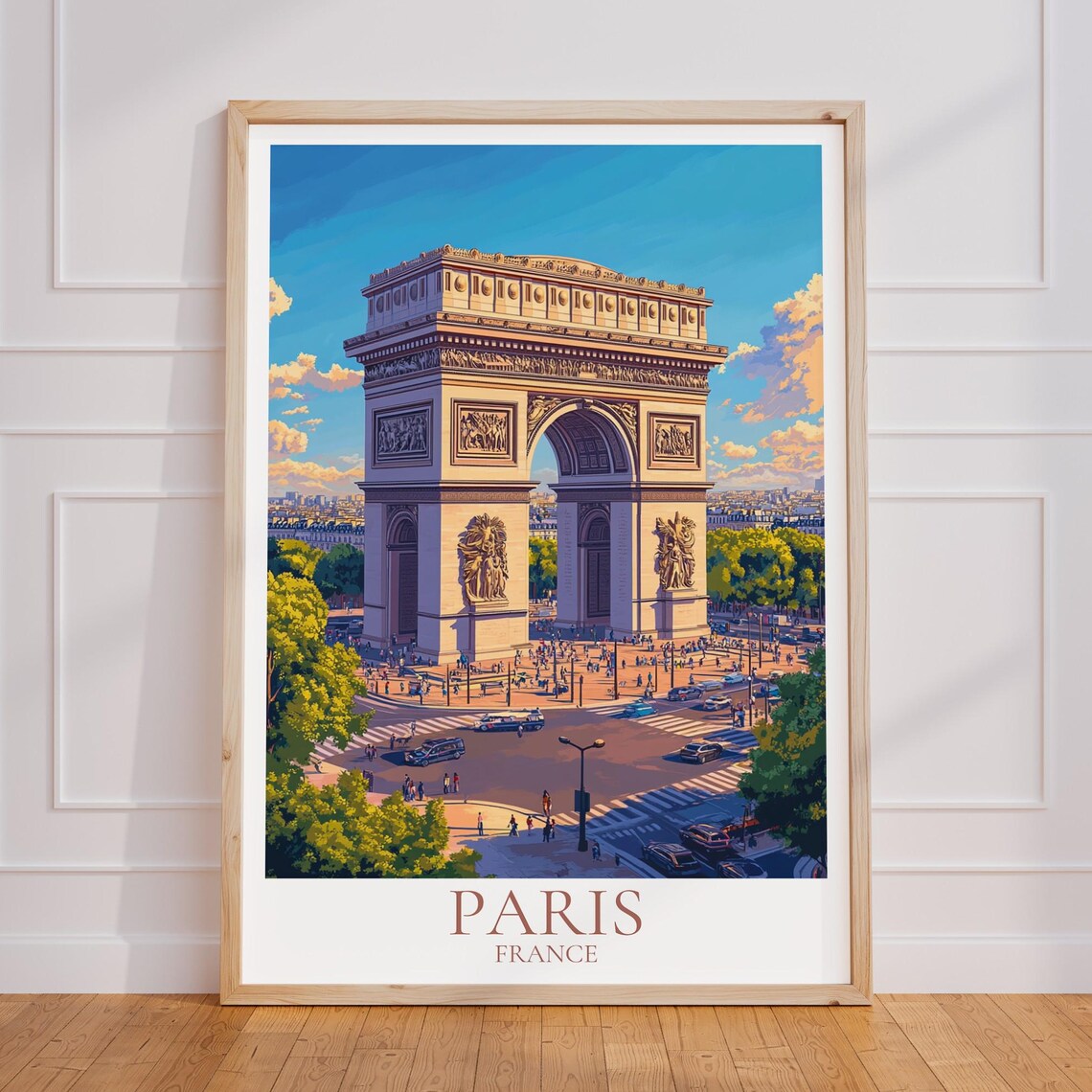Paris France Arc De Triomphe Golden Hour Landmark Travel Poster