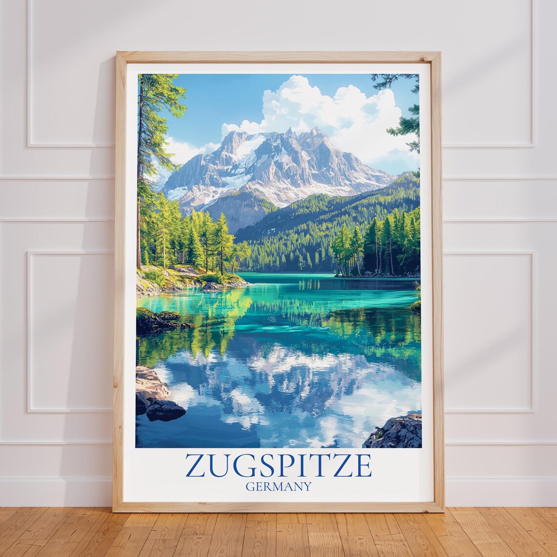 Zugspitze Germany Alps Mountain Lake Reflection Travel Poster