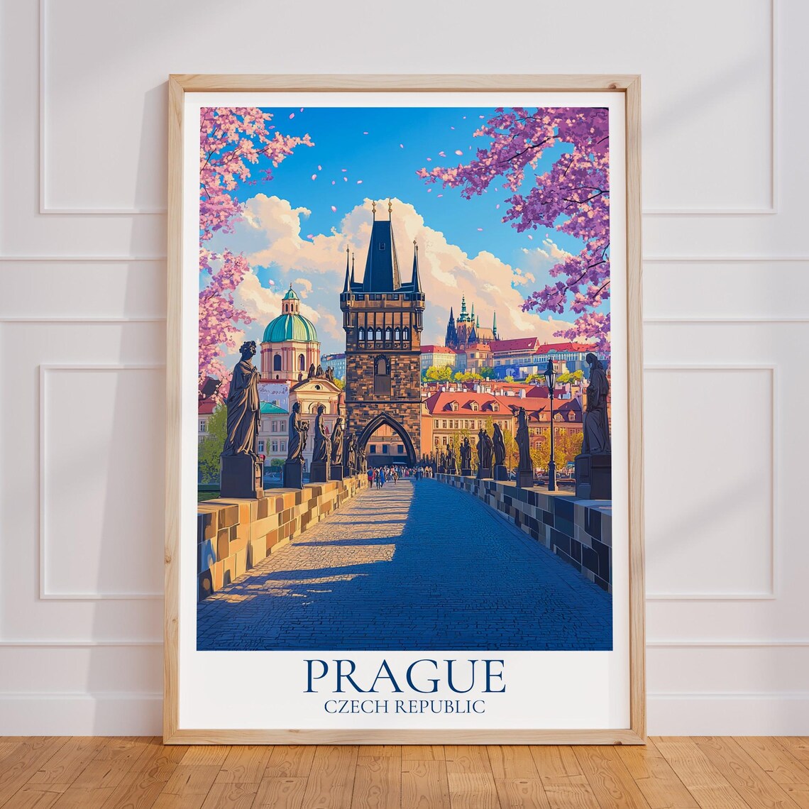 Prague Vintage Travel Poster, Charles Bridge