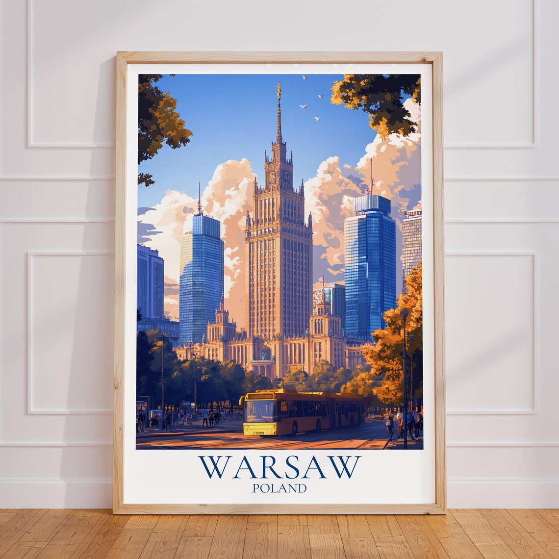 Warsaw Poland Palace of Culture Autumn Cityscape Travel Poster