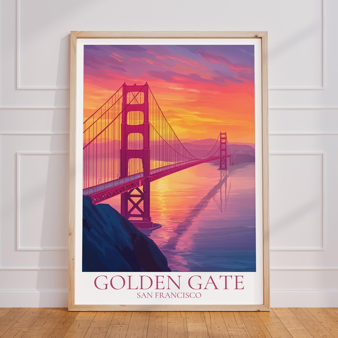 Golden Gate Bridge San Francisco Sunset Reflection Travel Poster