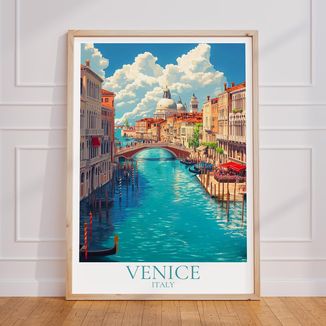 Venice Grand Canal Gondolas Salute Dome Sunset Italy Travel Poster