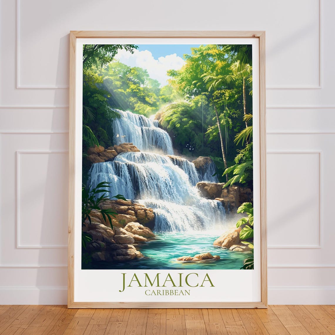 Jamaica Caribbean Jungle Waterfall Cascading Falls Travel Poster