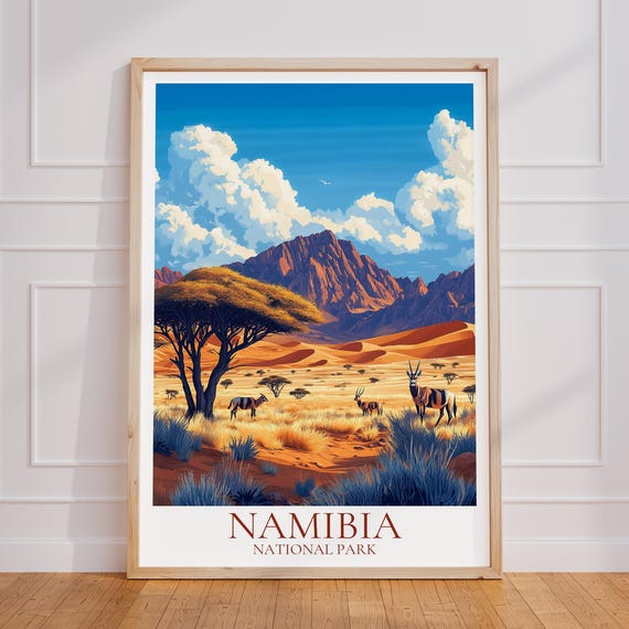 Namibia Travel Poster Africa Wall Art Safari Vintage Gift Wildlife Print
